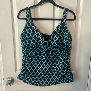 Lands’ End navy blue and turquoise underwire tankini top size 16